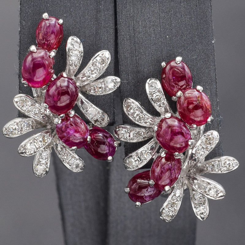 Estate 14K Gold Natural Untreated Ruby & Diamond Omega Back Earrings