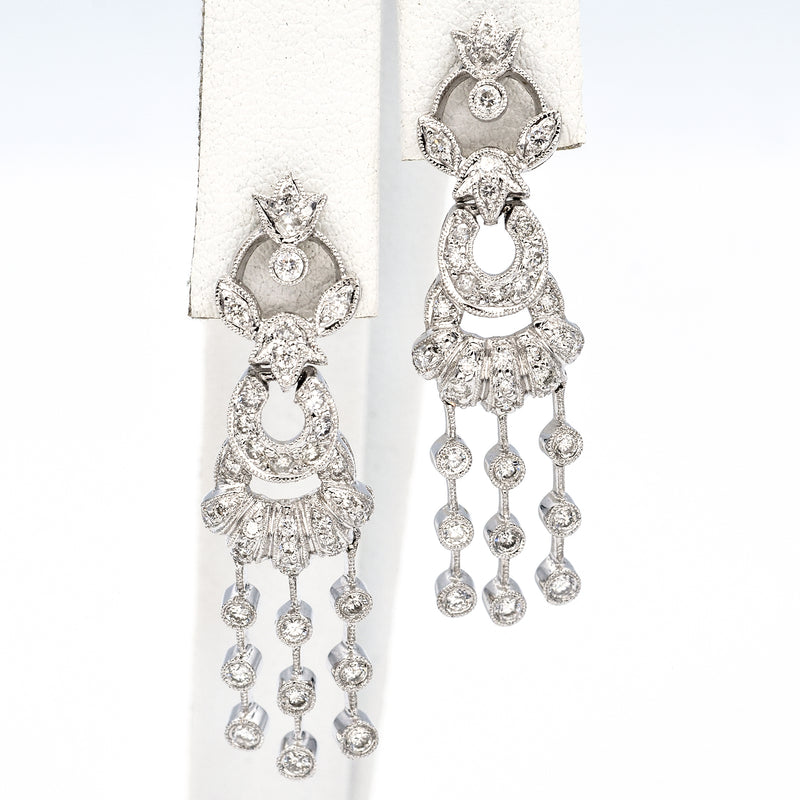 Vintage 14K White Gold Diamond Chandelier Dangle Earrings