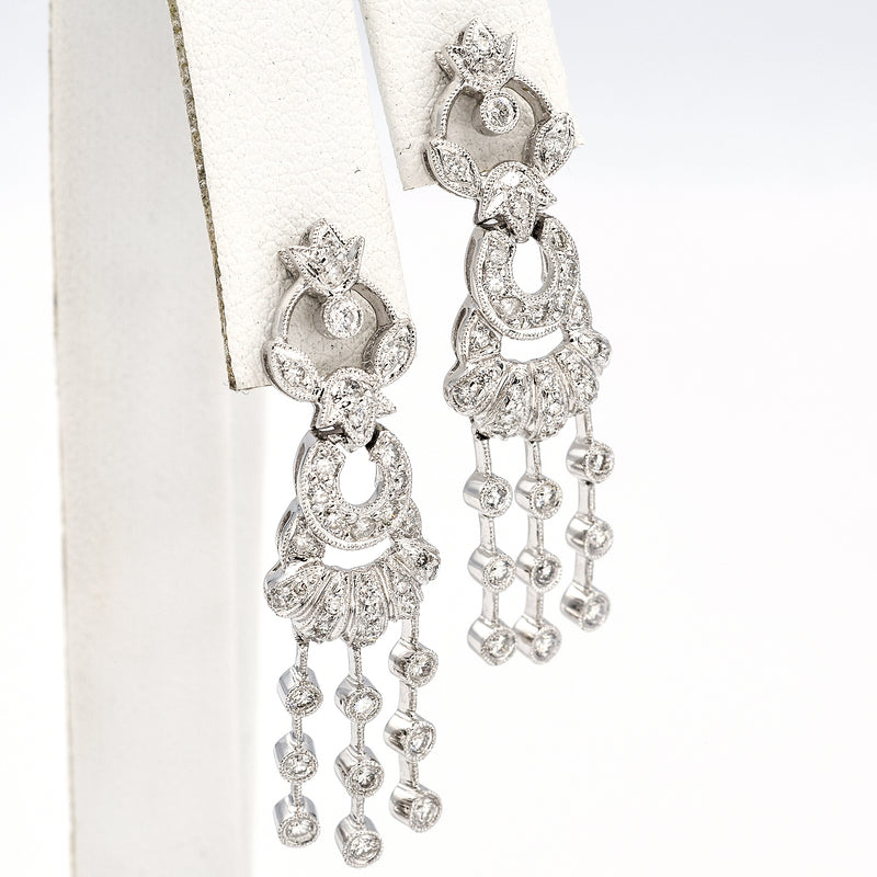 Vintage 14K White Gold Diamond Chandelier Dangle Earrings