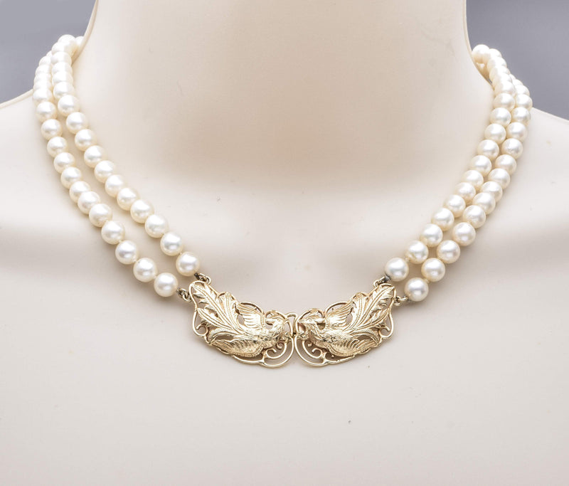 Vintage Ming's of Honolulu 14K Yellow Gold Double Strand Sea Pearl Necklace