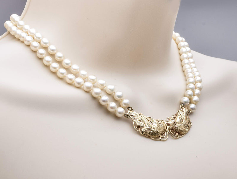 Vintage Ming's of Honolulu 14K Yellow Gold Double Strand Sea Pearl Necklace