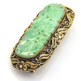 Antique Sterling Silver Carved Green Jade Brooch Pin