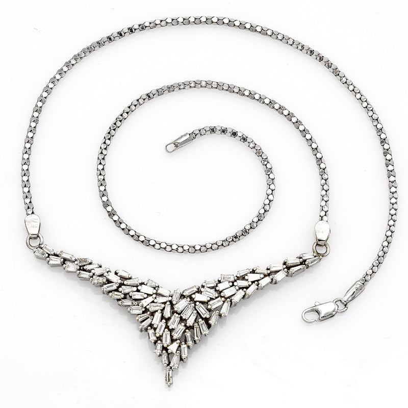 Vintage 18K White Gold 4.54 TCW Baguette Diamond Cluster Necklace