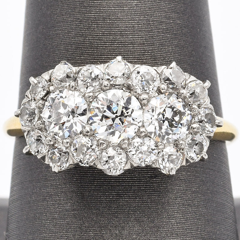 Antique 18K Yellow & White Gold 2.33 TCW Diamond Cluster Band Ring
