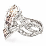 Vintage 18K White Gold Natural Tri Color Diamond Cocktail Ring