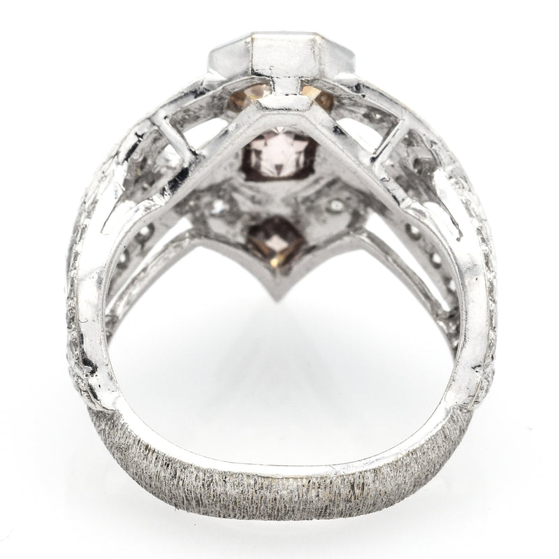 Vintage 18K White Gold Natural Tri Color Diamond Cocktail Ring