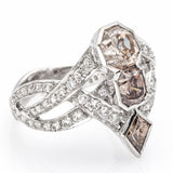 Vintage 18K White Gold Natural Tri Color Diamond Cocktail Ring