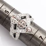 Vintage 18K White Gold Natural Tri Color Diamond Cocktail Ring