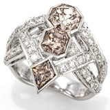 Vintage 18K White Gold Natural Tri Color Diamond Cocktail Ring
