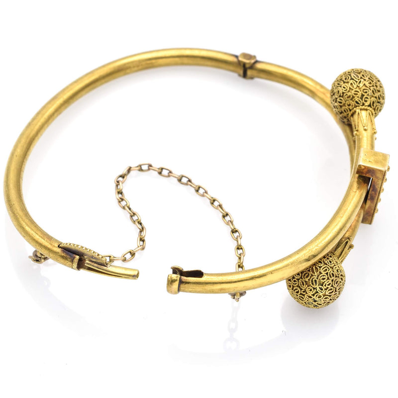 Antique Etruscan 14K Yellow Gold Ornate Hinged Bangle Bracelet