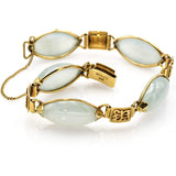 Vintage Ming's 14K Yellow Gold Translucent Light Green Jade Link Bracelet