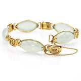 Vintage Ming's 14K Yellow Gold Translucent Light Green Jade Link Bracelet