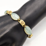Vintage Ming's 14K Yellow Gold Translucent Light Green Jade Link Bracelet
