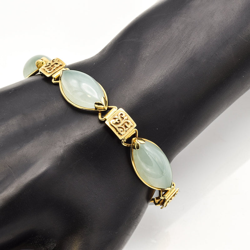 Vintage Ming's 14K Yellow Gold Translucent Light Green Jade Link Bracelet