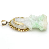 Vintage 14K Yellow Gold Carved Green Jade Kwan Yim Chinese Deity Charm Pendant