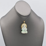 Vintage 14K Yellow Gold Carved Green Jade Kwan Yim Chinese Deity Charm Pendant