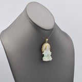 Vintage 14K Yellow Gold Carved Green Jade Kwan Yim Chinese Deity Charm Pendant