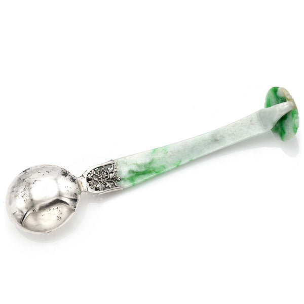 Antique Chinese Carved Jade Floral Design Spoon