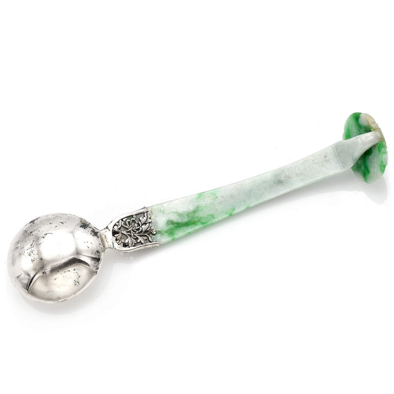 Antique Chinese Carved Jade Floral Design Spoon