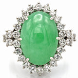 Estate 18K White Gold 18.12 Carats Jadeite And 1.61 TCW Diamond Cocktail Ring F/G VS-1/2