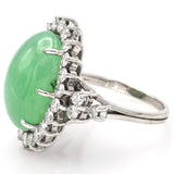 Estate 18K White Gold 18.12 Carats Jadeite And 1.61 TCW Diamond Cocktail Ring F/G VS-1/2