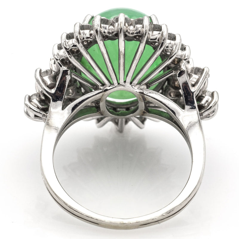 Estate 18K White Gold 18.12 Carats Jadeite And 1.61 TCW Diamond Cocktail Ring F/G VS-1/2
