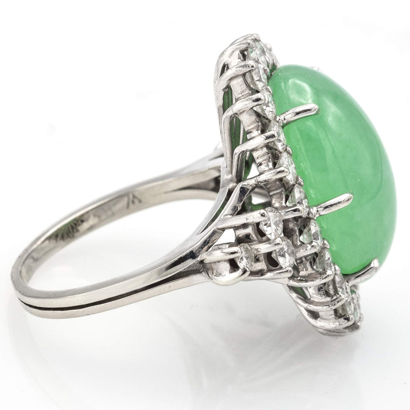 Estate 18K White Gold 18.12 Carats Jadeite And 1.61 TCW Diamond Cocktail Ring F/G VS-1/2