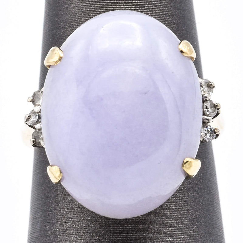 Vintage 14K Yellow Gold Lavender Jade & Diamond Cocktail Ring