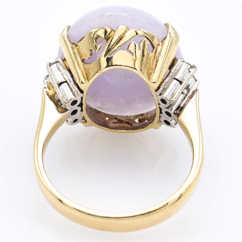 Vintage 14K Yellow Gold Lavender Jade & Diamond Cocktail Ring