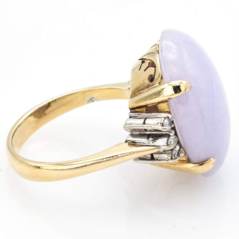 Vintage 14K Yellow Gold Lavender Jade & Diamond Cocktail Ring