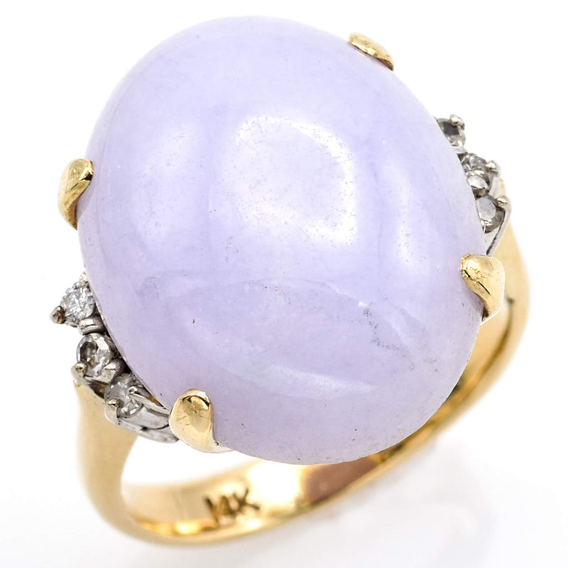 Vintage 14K Yellow Gold Lavender Jade & Diamond Cocktail Ring