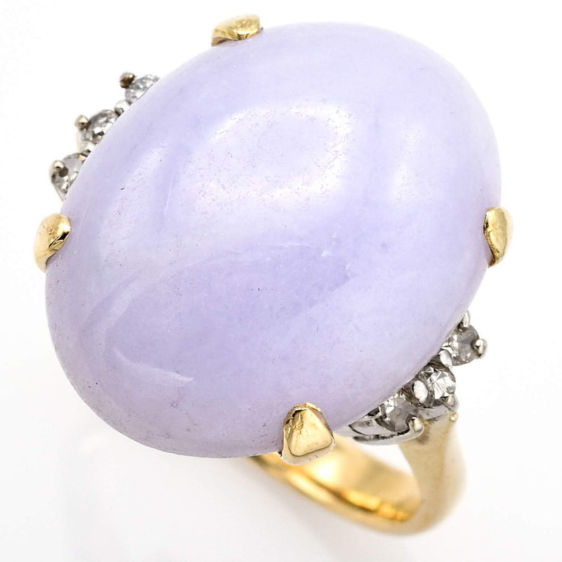 Vintage 14K Yellow Gold Lavender Jade & Diamond Cocktail Ring