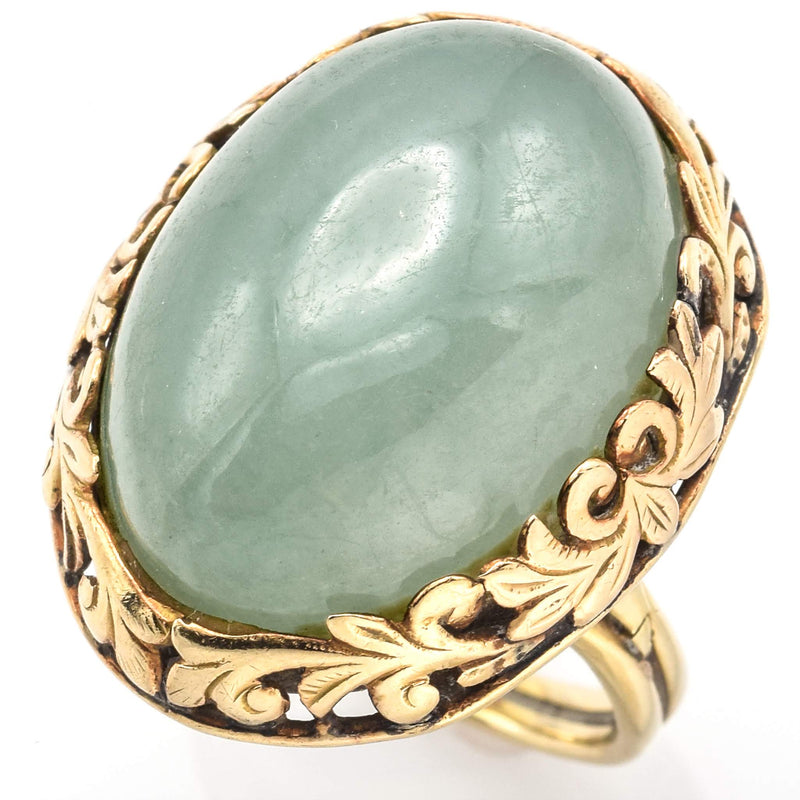 Vintage Ming's 14K Yellow Gold 29.6 Ct. Green Jade Cocktail Ring