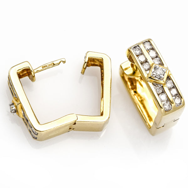 Vintage 14K Yellow Gold Diamond Square Huggie Earrings