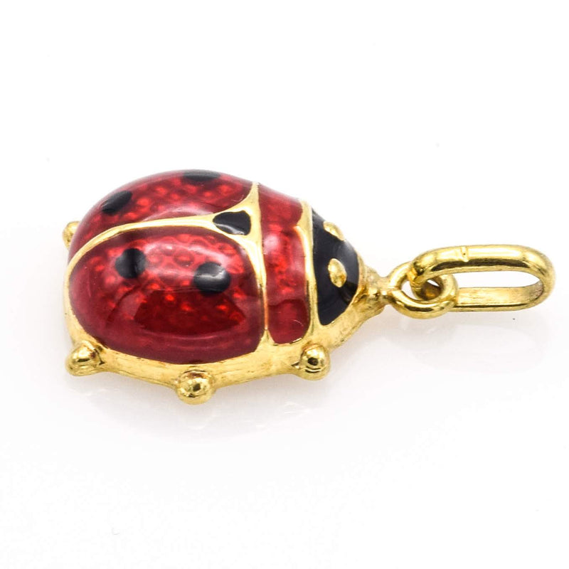 Vintage 14K Yellow Gold Red & Black Enamel Ladybug Charm Pendant