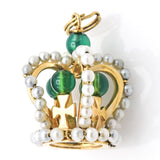 Vintage 14K Yellow Gold Sea Pearl & Emerald Cross Crown Charm Pendant