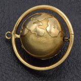 Vintage 14K Yellow Gold Spinning Globe World Charm Pendant