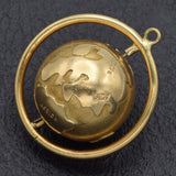 Vintage 14K Yellow Gold Spinning Globe World Charm Pendant