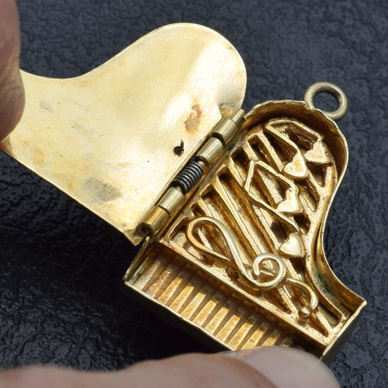 Vintage 14K Yellow Gold Movable Piano Charm Pendant