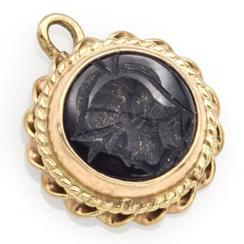 Vintage 14K Yellow Gold Black Onyx Intaglio Charm Pendant