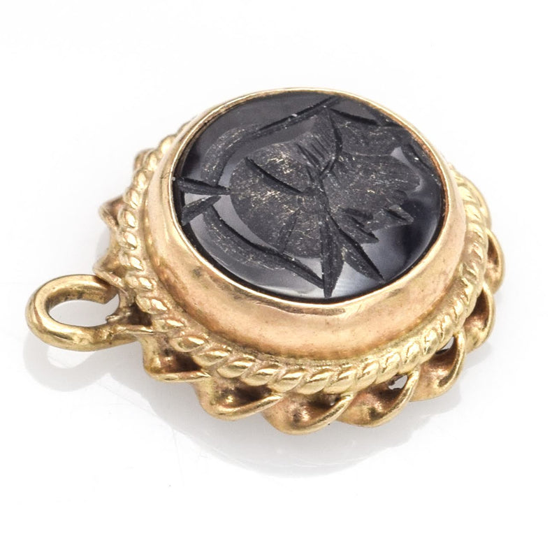 Vintage 14K Yellow Gold Black Onyx Intaglio Charm Pendant