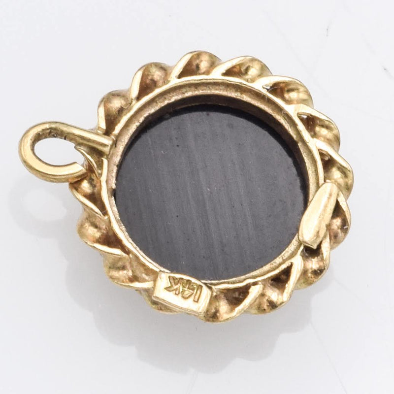 Vintage 14K Yellow Gold Black Onyx Intaglio Charm Pendant