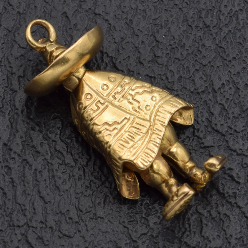 Vintage 18K Yellow Gold Man with Sombrero Charm Pendant