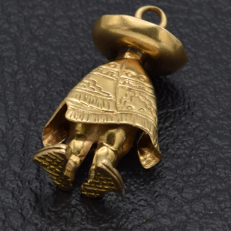 Vintage 18K Yellow Gold Man with Sombrero Charm Pendant