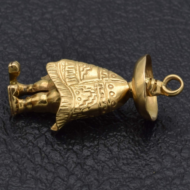 Vintage 18K Yellow Gold Man with Sombrero Charm Pendant