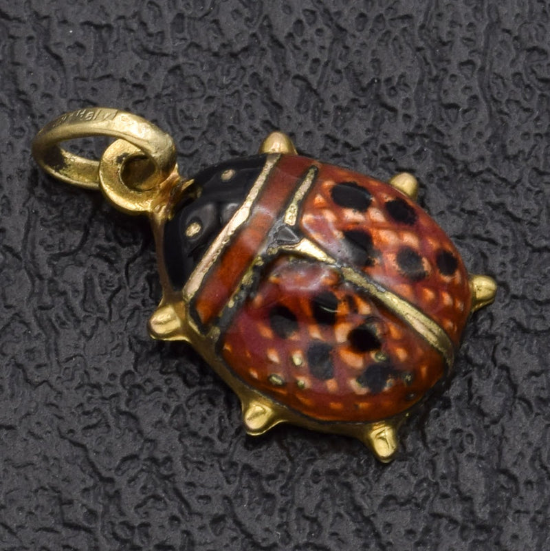 Vintage 14K Yellow Gold Red Enamel Ladybug Charm Pendant