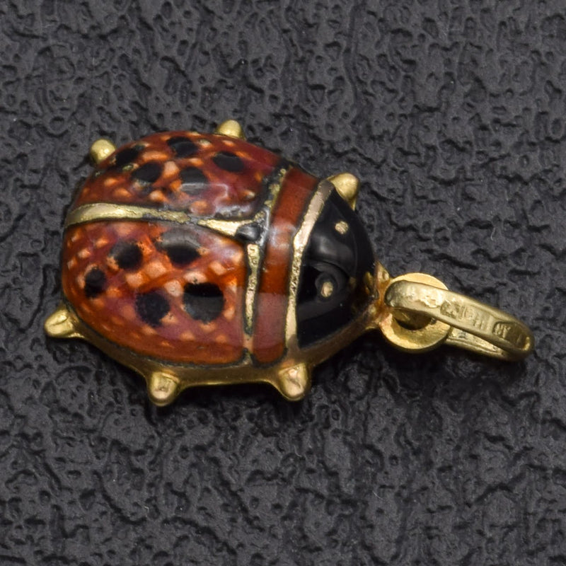 Vintage 14K Yellow Gold Red Enamel Ladybug Charm Pendant
