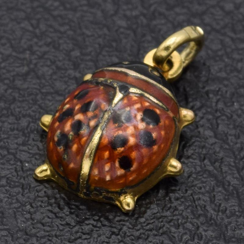 Vintage 14K Yellow Gold Red Enamel Ladybug Charm Pendant