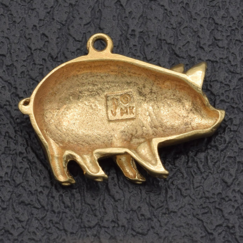 Vintage 14K Yellow Gold Pig Charm Pendant