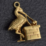 Vintage 14K Yellow Gold Stork with Baby Girl Charm Pendant